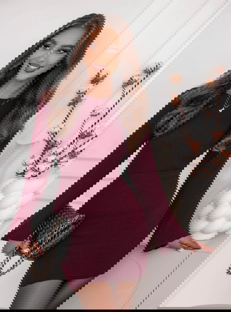 Bordowy prążkowany komplet bluzka i...