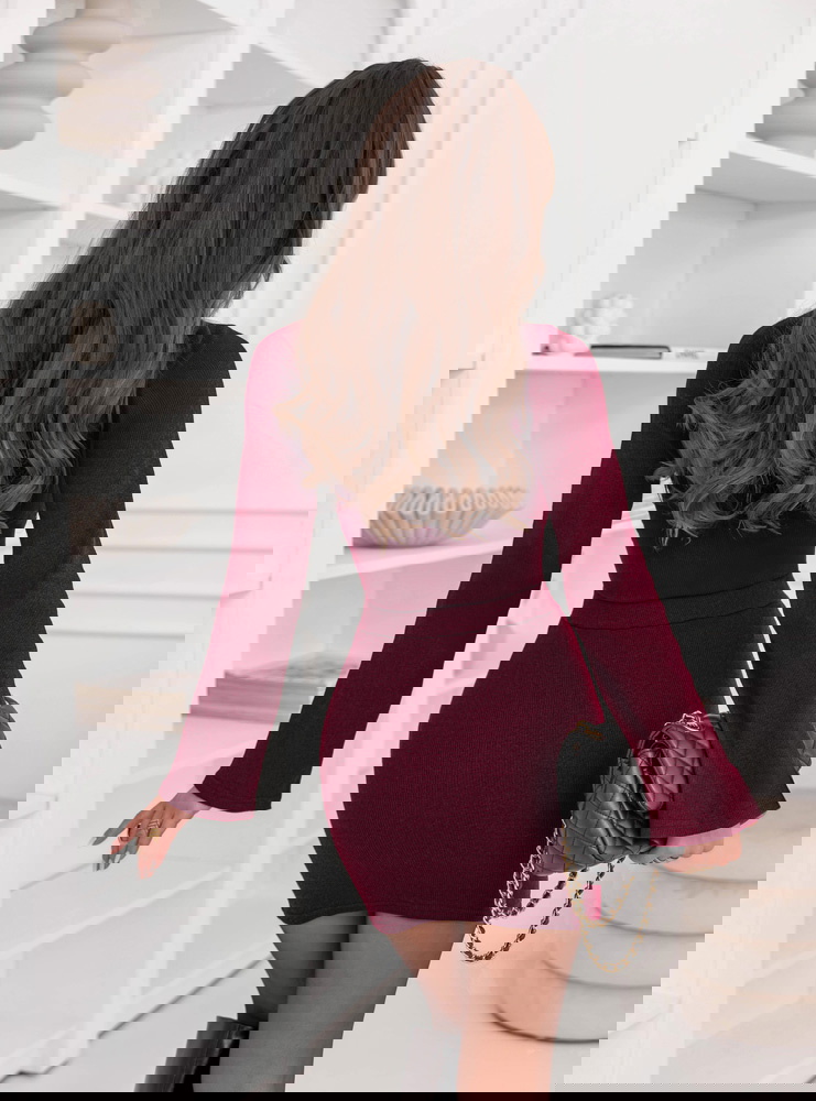 Bordowy prążkowany komplet bluzka i...