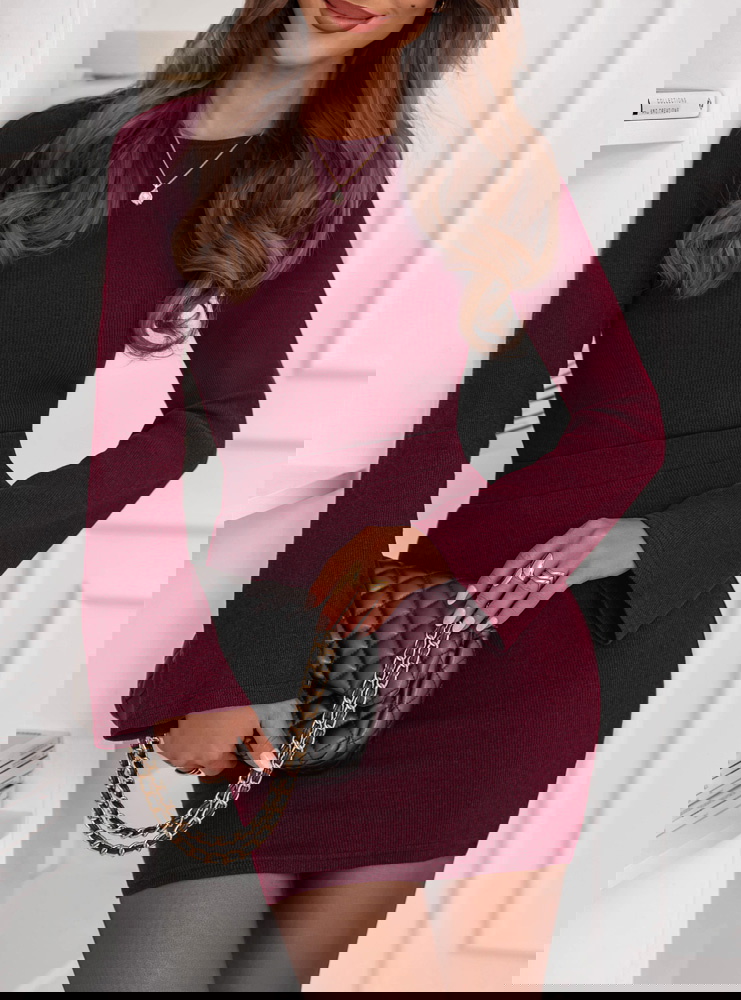 Bordowy prążkowany komplet bluzka i...