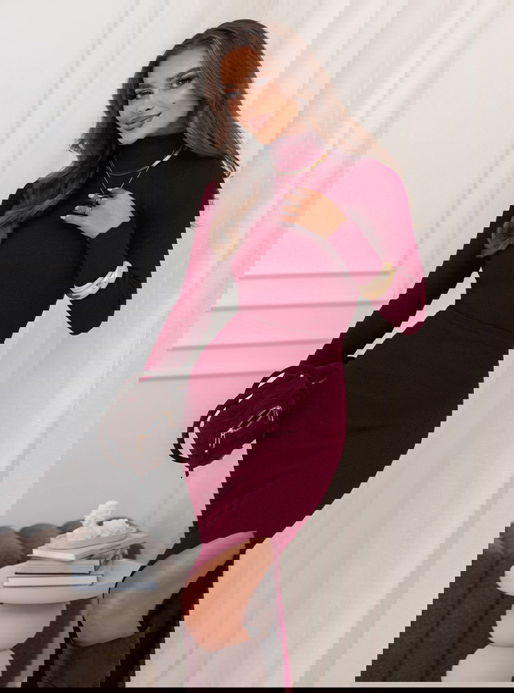 Bordowy prążkowany komplet bluzka i...