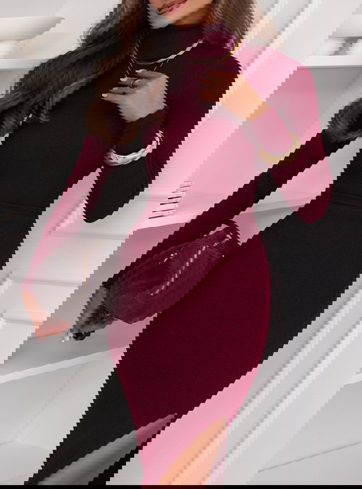 Bordowy prążkowany komplet bluzka i...