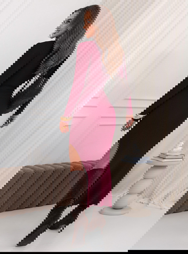 Bordowy prążkowany komplet bluzka i...