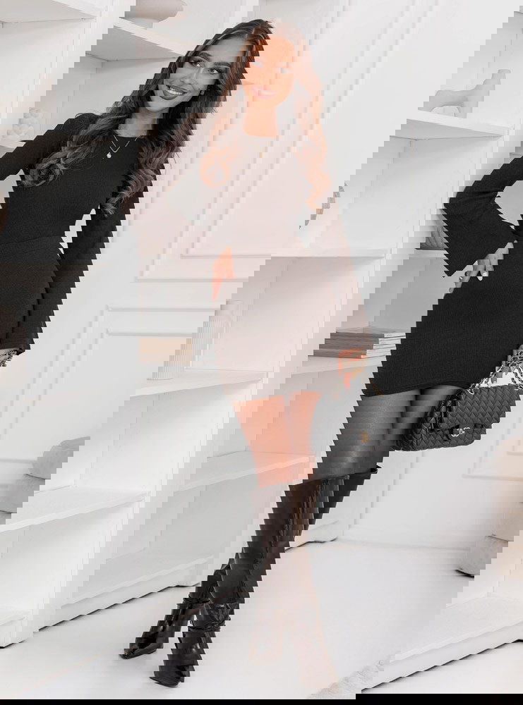 Czekoladowy prążkowany komplet bluzka...