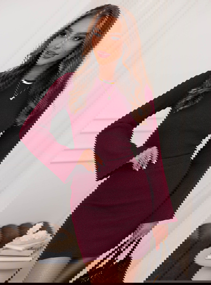 Bordowy prążkowany komplet bluzka i...