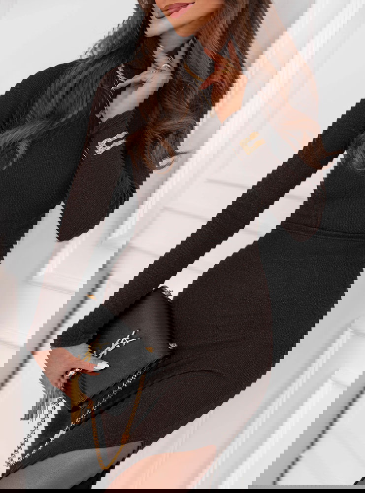 Czekoladowy prążkowany komplet bluzka...