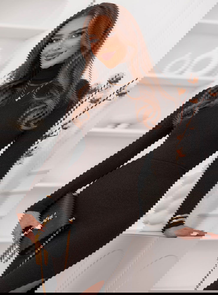 Czekoladowy prążkowany komplet bluzka...