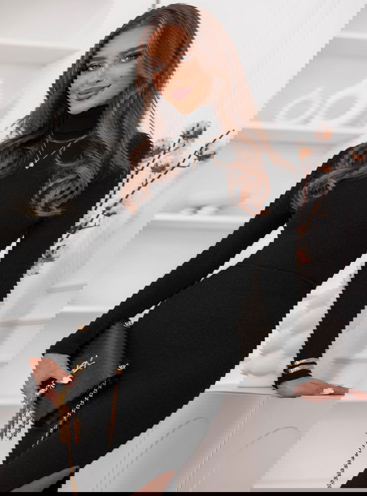 Czarny prążkowany komplet bluzka i...