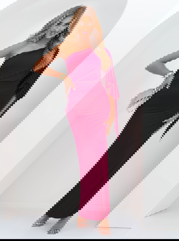 Bordowa sukienka na jedno ramię z...