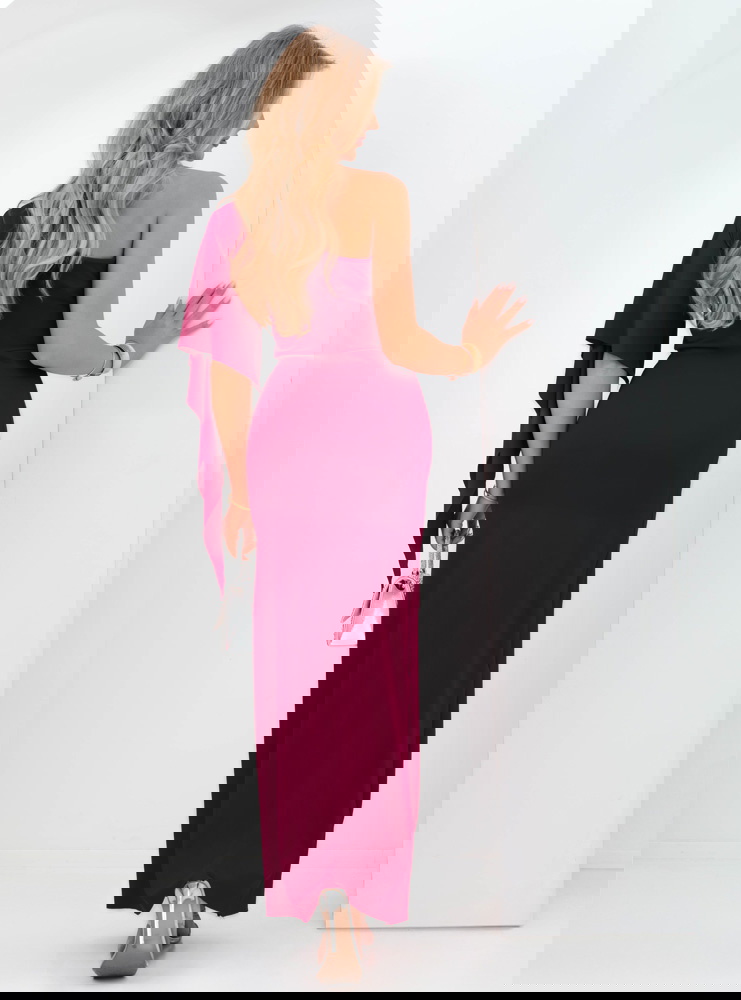 Bordowa sukienka na jedno ramię z...