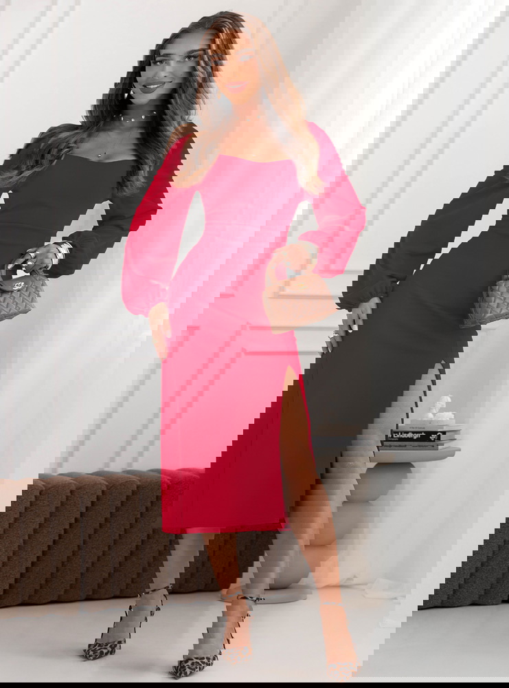 Malinowa sukienka z rozcięciem Cathey