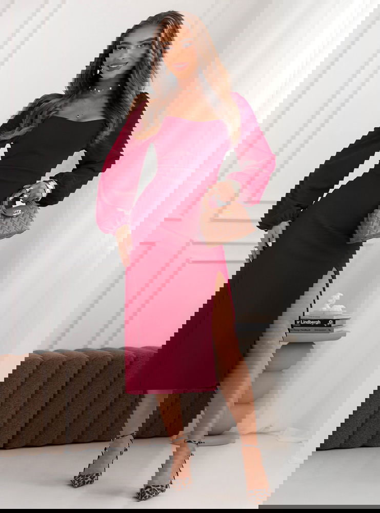 Bordowa sukienka z rozcięciem Cathey