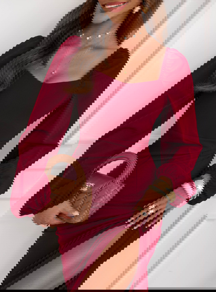 Bordowa sukienka z rozcięciem Cathey