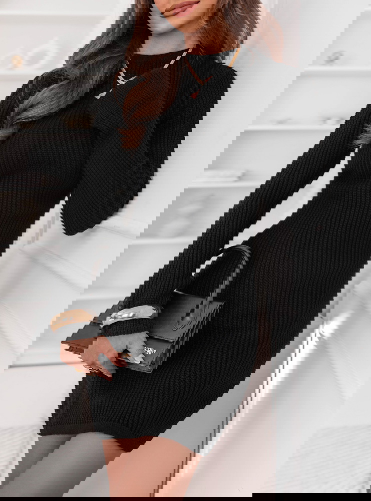 Czarna sukienka swetrowa z wiązaniem...