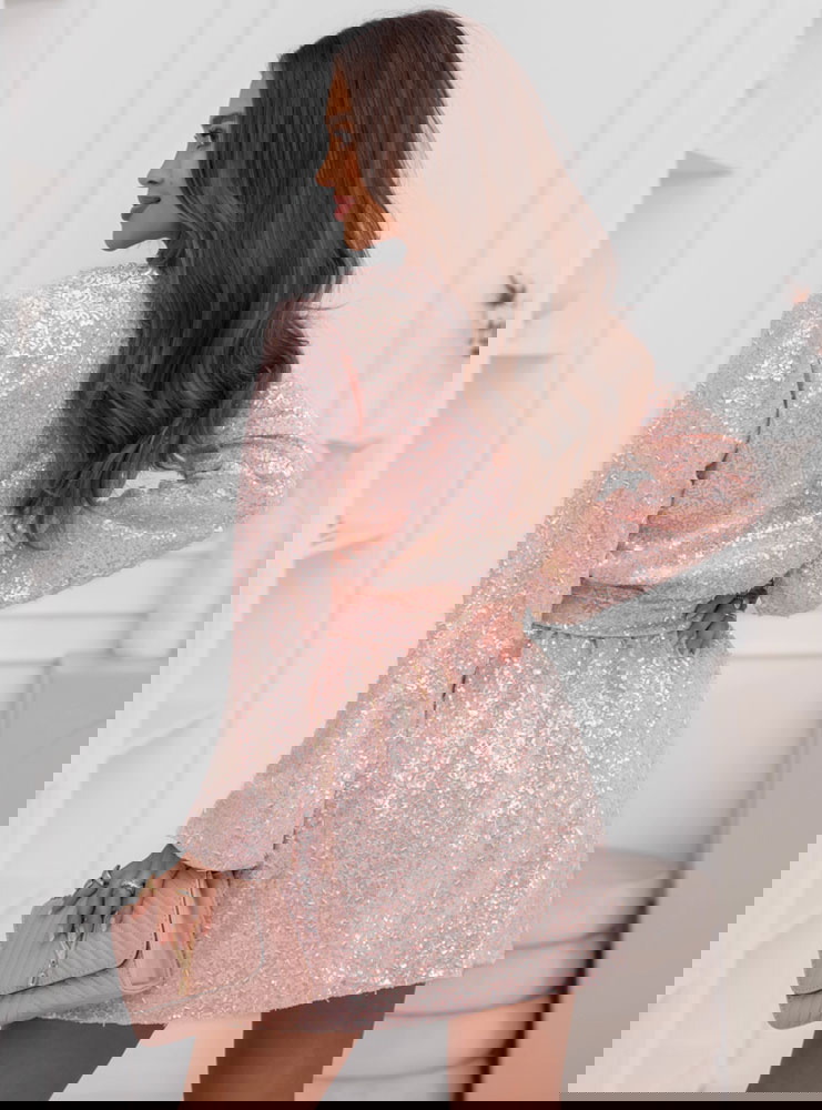 Pudrowa cekinowa sukienka z...