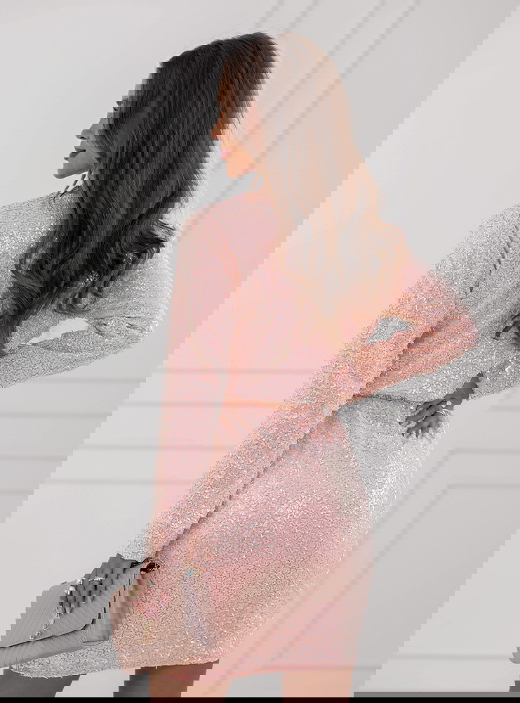 Pudrowa cekinowa sukienka z...