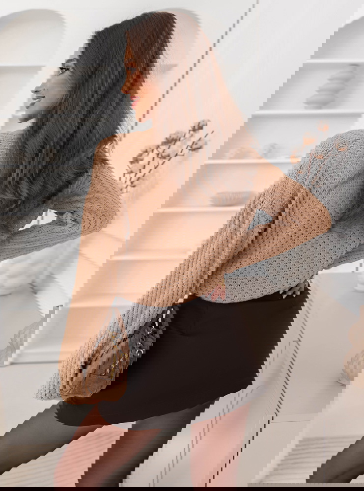 Ażurowy sweter Chrysann - mocha mousse