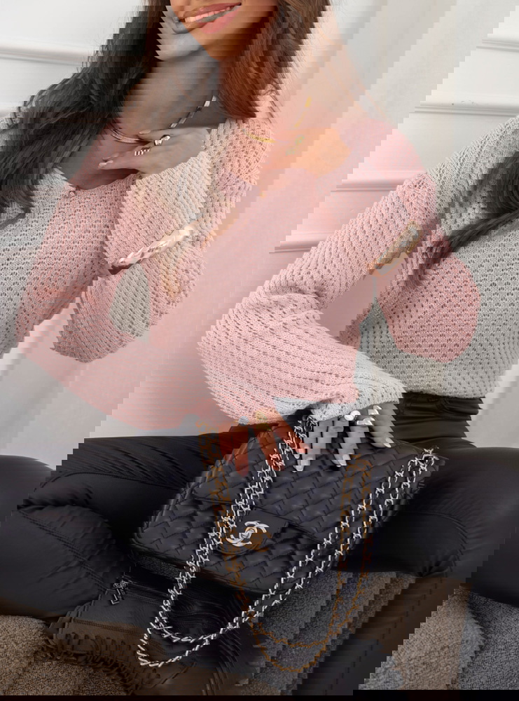 Pudrowy ażurowy sweter Chrysann