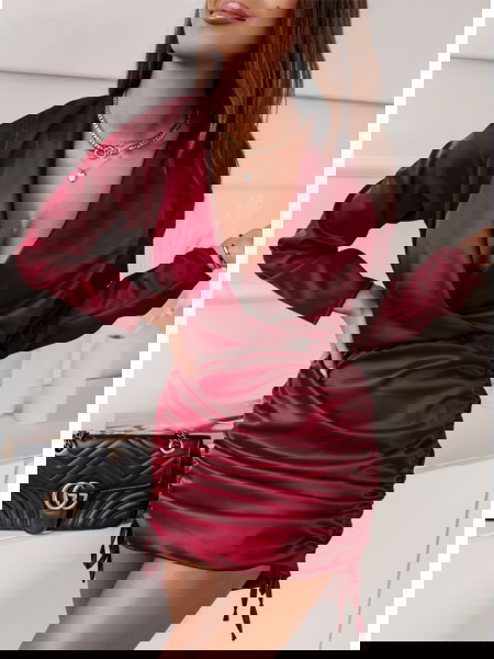 Bordowa satynowa sukienka... 2