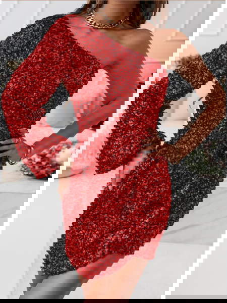 Malinowa cekinowa sukienka... 2