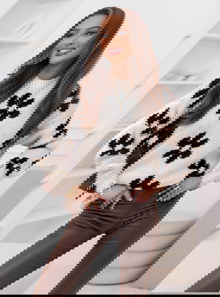 Beżowy sweter w kwiaty Dalya