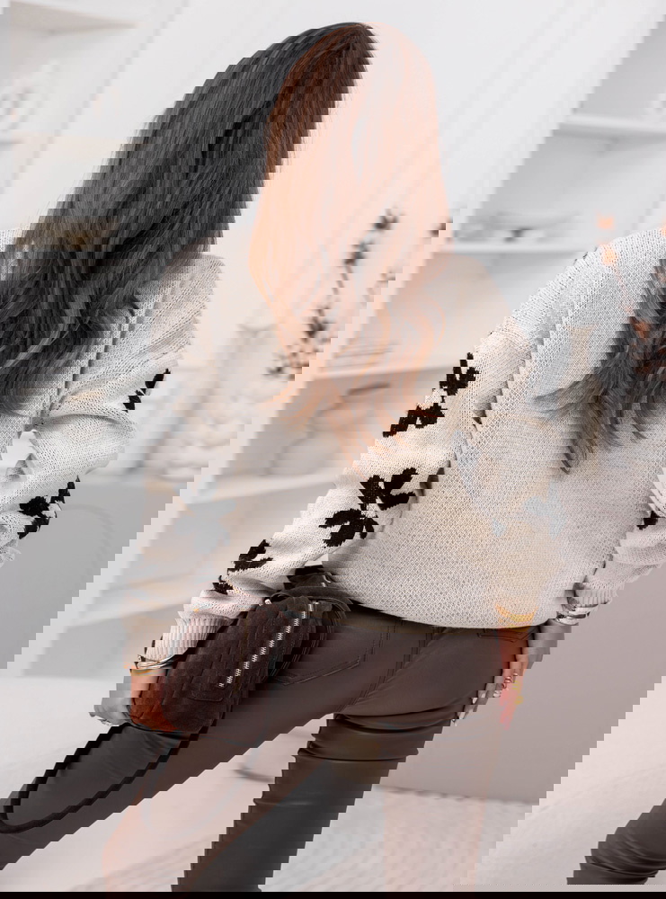 Beżowy sweter w kwiaty Dalya