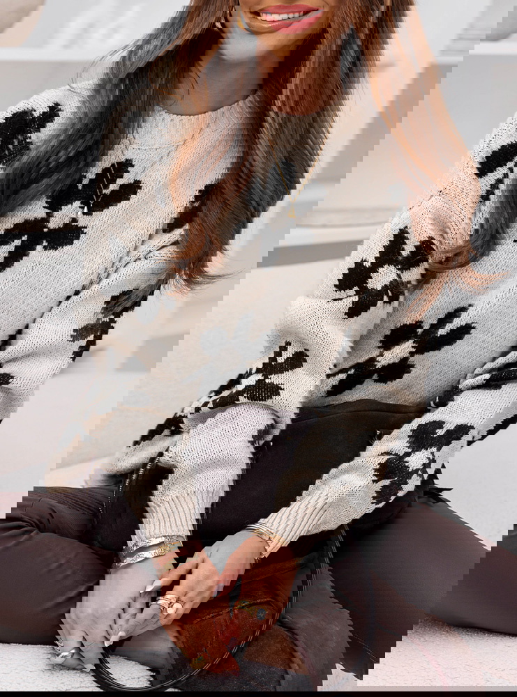 Beżowy sweter w kwiaty Dalya