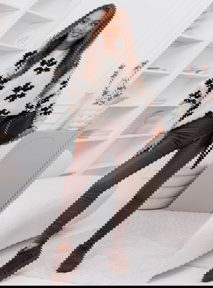 Beżowy sweter w kwiaty Dalya