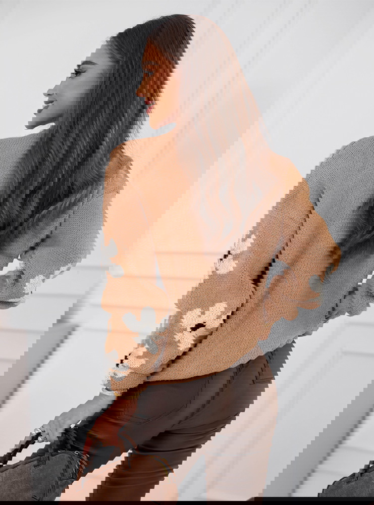 Sweter w kwiaty Dalya - mocha mousse