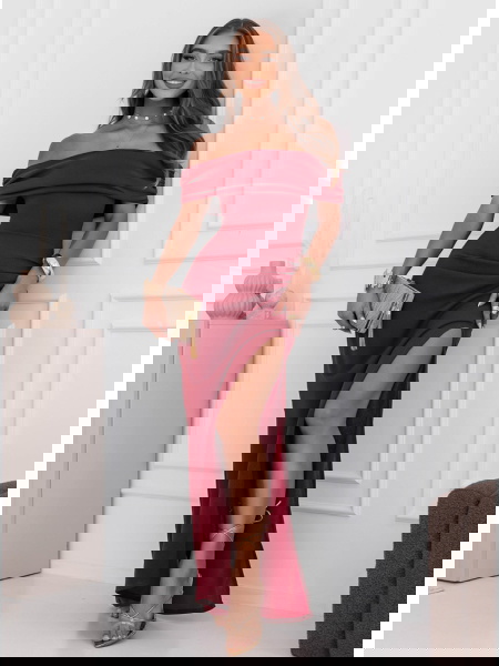 Bordowa długa dopasowana...