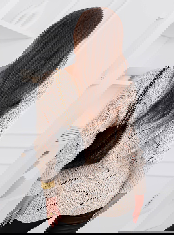 Beżowy sweter z ozdobną koronką Lashunta