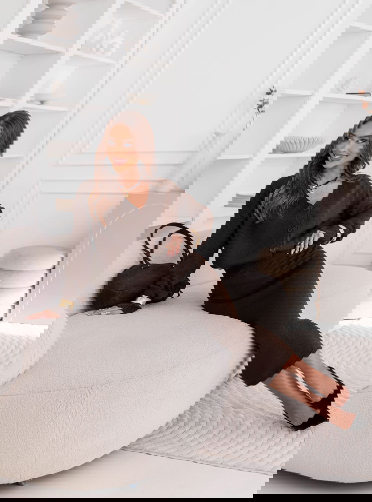 Czekoladowy komplet kardigan i...