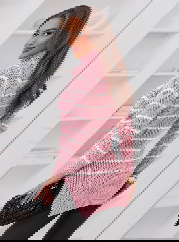 Pudrowy sweter w paski Chrystallyn