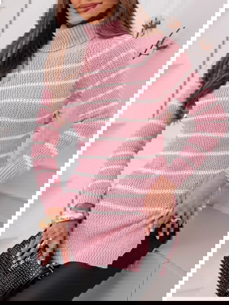 Pudrowy sweter w paski... 2