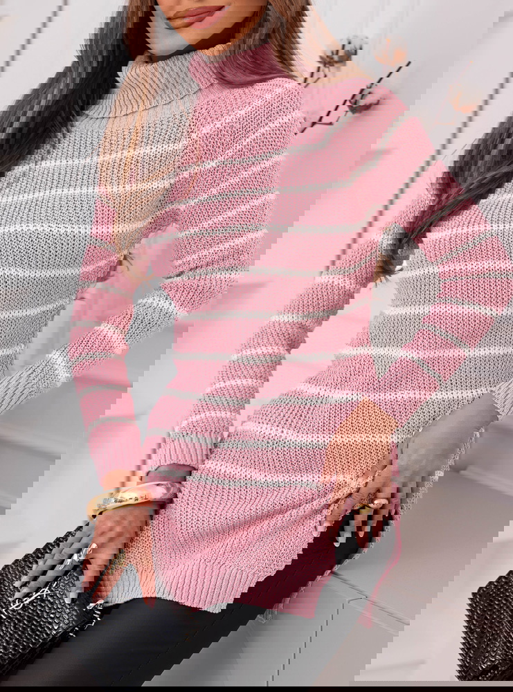 Pudrowy sweter w paski Chrystallyn