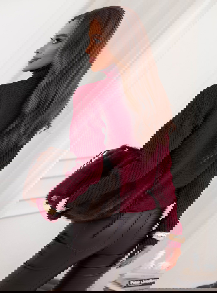 Bordowy sweter z golfem Caylore