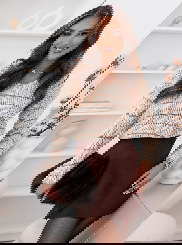 Beżowy sweter w paski Rilliaa