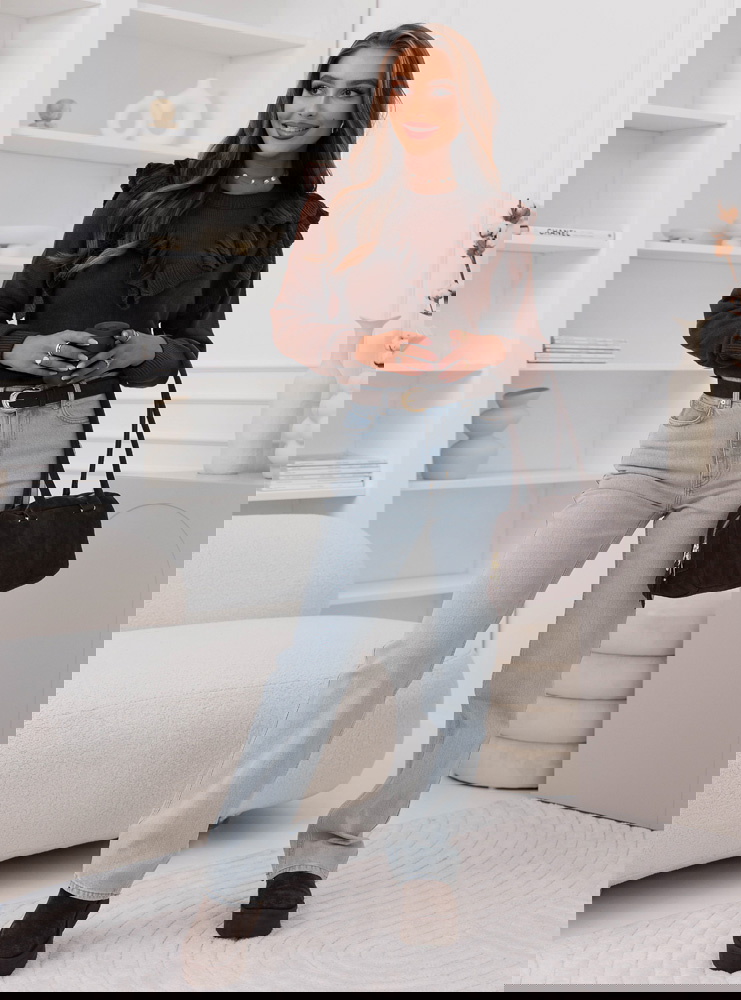 Czekoladowy sweter z falbankami Chalonn