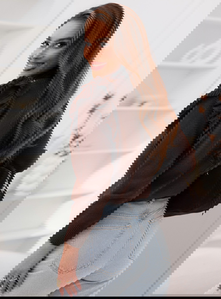 Czekoladowy sweter z falbankami Chalonn