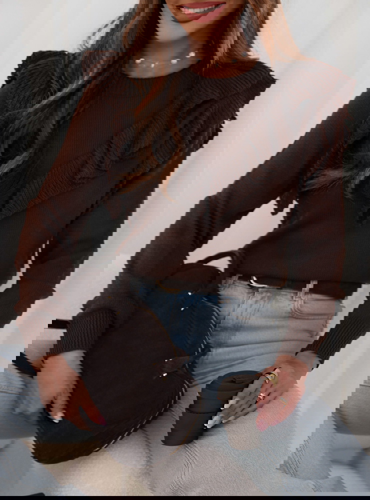 Czekoladowy sweter z falbankami Chalonn