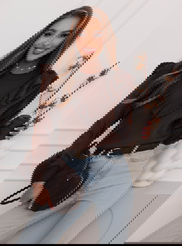 Czekoladowy sweter z falbankami Chalonn