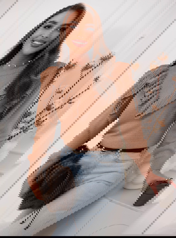 Sweter z falbankami Chalonn - mocha...