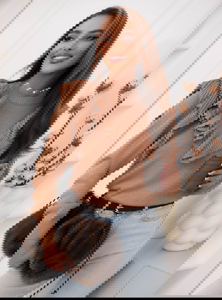 Sweter z falbankami Chalonn - mocha...