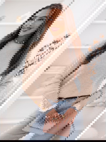 Beżowy sweter z koronką na... 2