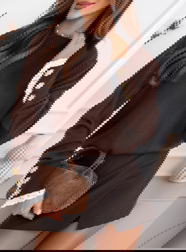 Czekoladowy sweter z koronką na...