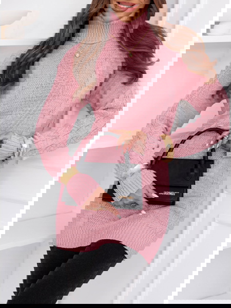 Pudrowy długi sweter z... 2