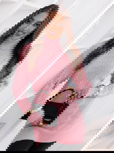 Pudrowy długi sweter z...