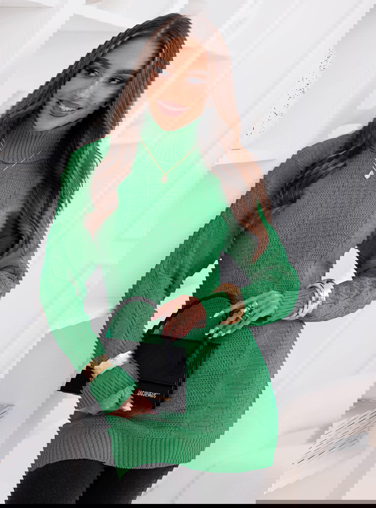 Zielony długi sweter z golfem Mirate