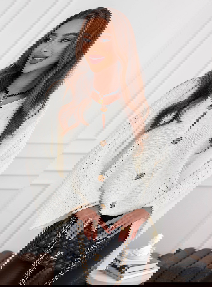 Sweter zapinany na guziki Dorena - ecru