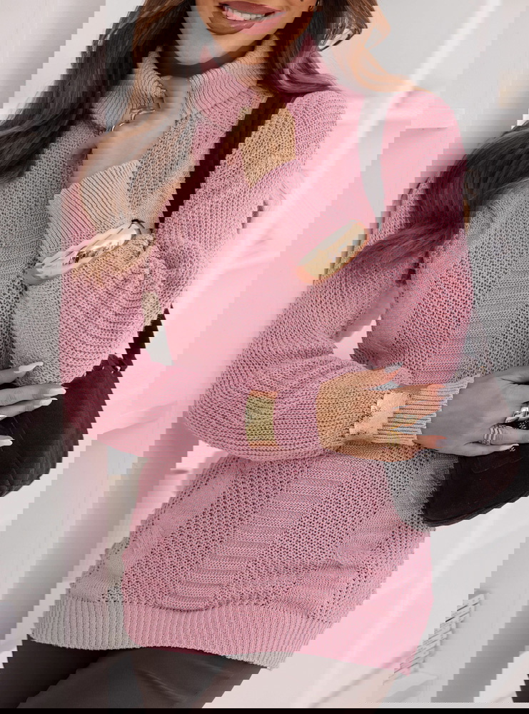 Pudrowy sweter z golfem Debroah