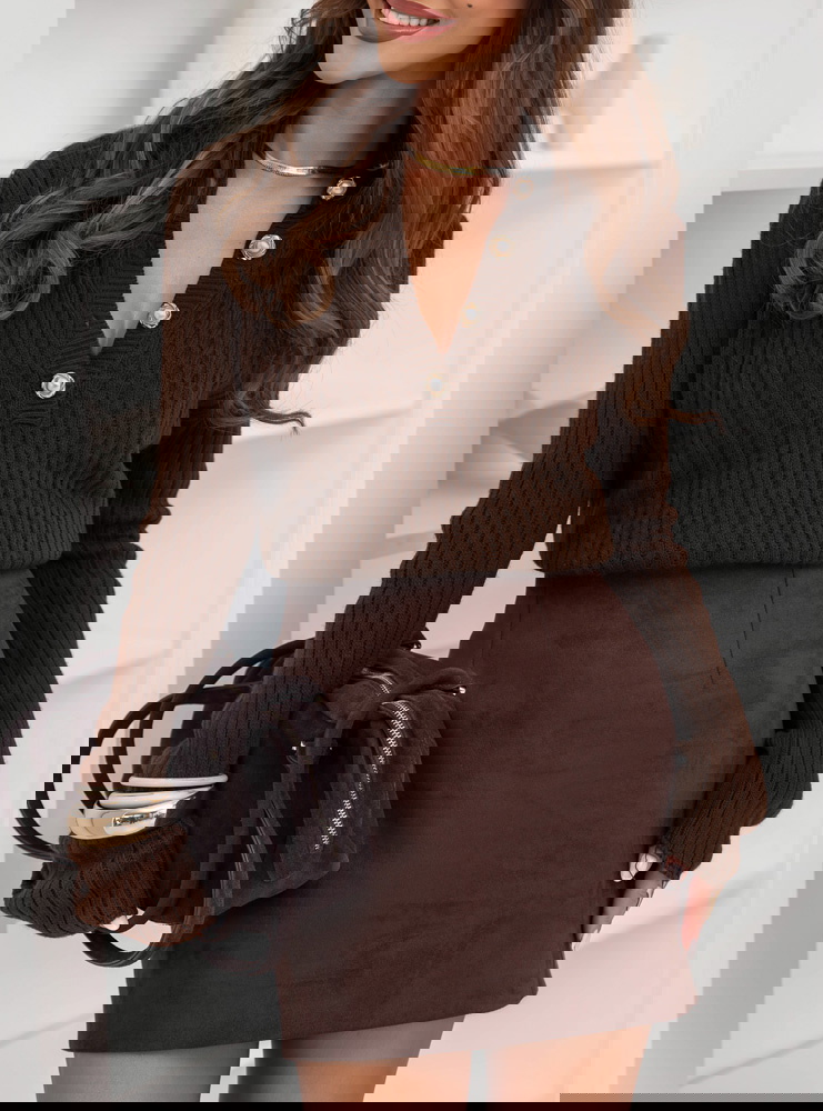 Czekoladowy sweter z guzikami Emestina